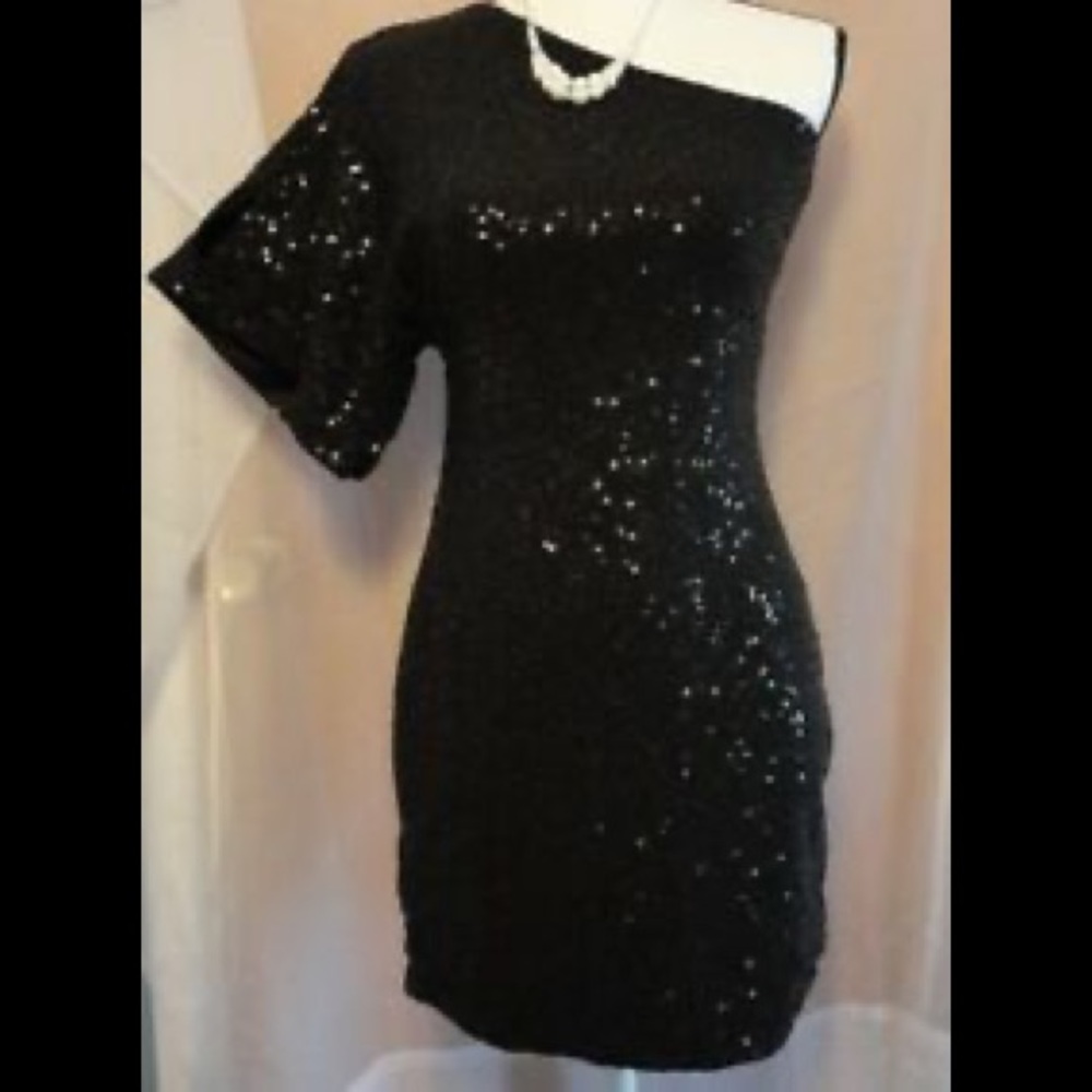 Sequined one shoulder cocktail dress